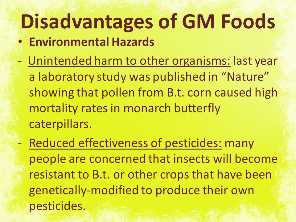 Disadvantages to genetically modified foods